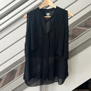 WILFRED 100% Silk Black Sheer Top, M